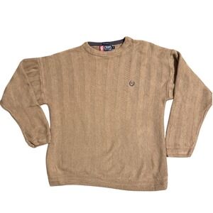 Chaps Ralph Lauren Mens Tan Cotton Chevron Textured Knit Crewneck Sweater Medium